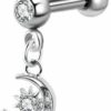 Pierced Republic Pierced Republic 16G Short Barbell W/ Hanging Moon & Star - Cartilage Body Jewelry - Tragus, Lobes & More Silver | Body Piercing Barbells