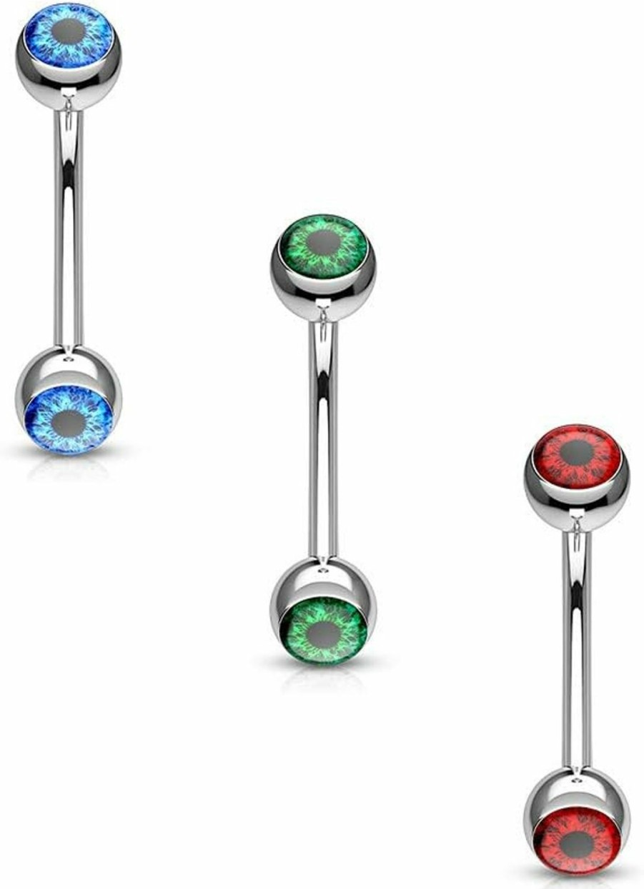 Pierced Owl Pierced Owl - Eyeball Inlaid 316L Stainless Steel Curved Barbell Eyebrow Ring | Body Piercing Barbells