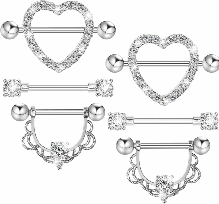 Yolev 3 Pairs Stainless Steel Nipple Rings Nipple Bars Body Piercing Jewelry Barbell Nipplerings Piercing Jewellery For Women Men | Body Piercing Barbells