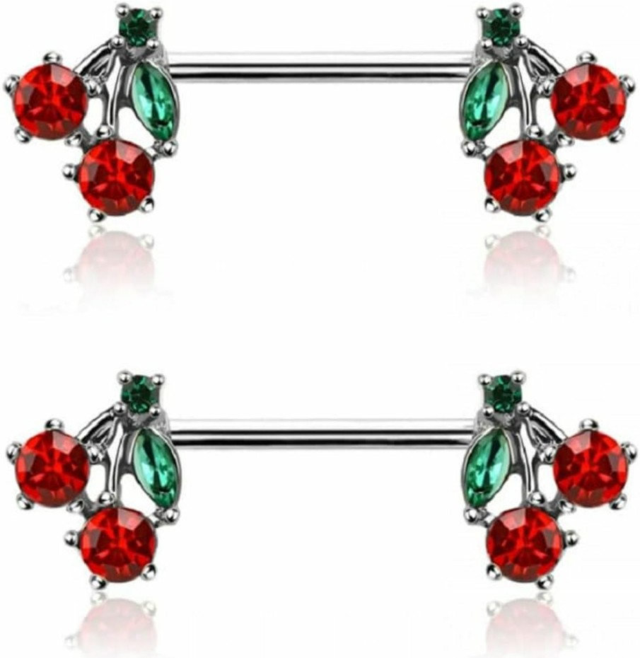 Pierced Owl Pierced Owl 14Ga 316L Stainless Steel Cz Crystal Red Cherry Ends Nipple Barbells, Sold As A Pair | Body Piercing Barbells