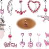 FIBO STEEL Fibo Steel 10 Pcs 14G Belly Button Rings For Women, 316L Surgical Steel Cz Butterfly Heart Curved Reverse Navel Rings Pink/White/Blue Barbell Belly Piercing Jewelry | Body Piercing Barbells