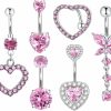 ShinyStyle J4You Shinystyle J4You 6 Pcs Pink Heart Belly Button Ring Dangle For Women Surgical Steel Pink Dangling Belly Rings Belly Button Piercing Belly Piercings Navel Piercings | Body Piercing Barbells