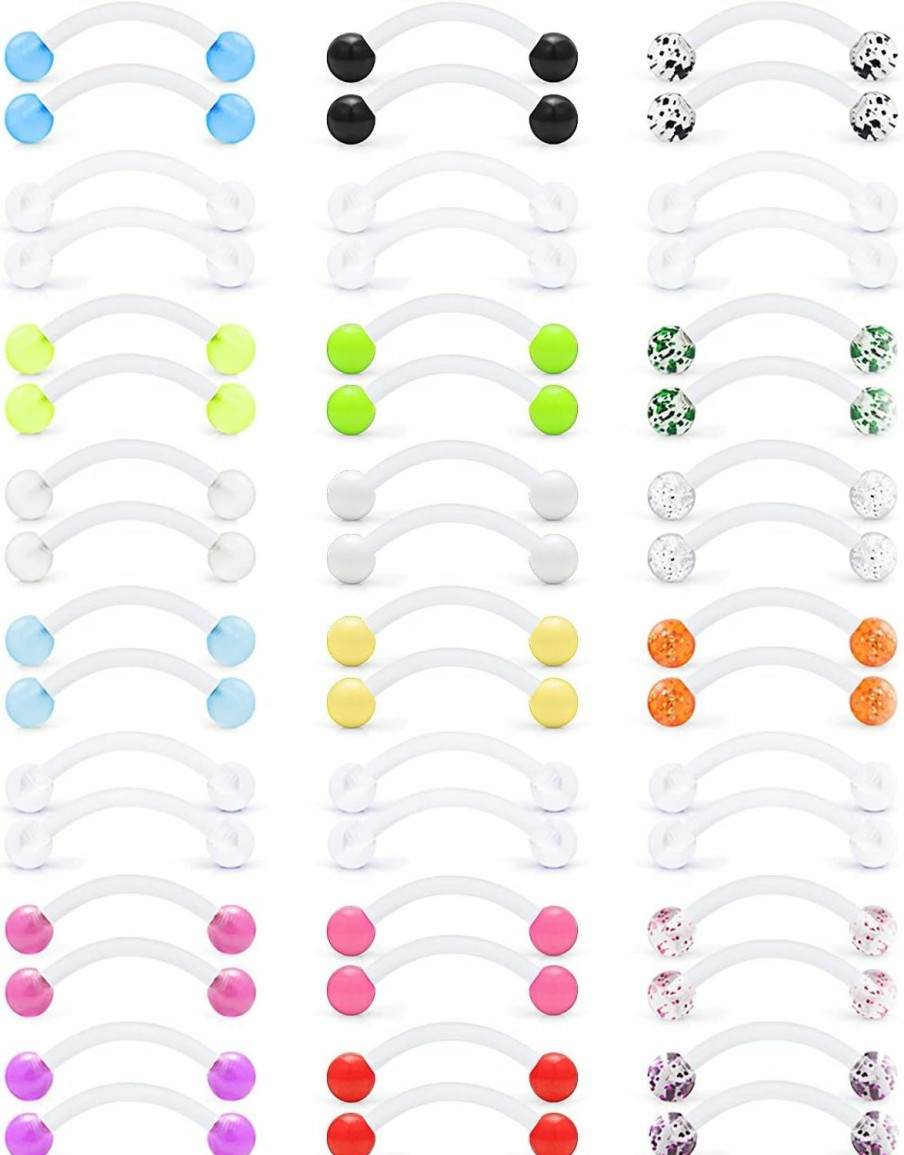 Prjndjw Prjndjw 14G 16Mm 48Pcs Glow In The Dark Flexible Plastic Acrylic Curved Barbell Snake Eyes Tongue Nipple Ring Body Piercing Jewelry Retainer For Women Men | Body Piercing Barbells