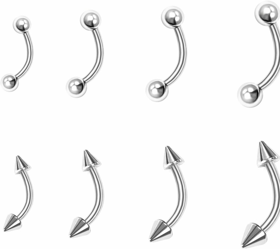 Ycfish 8Pcs Eyebrow Piercing,Lip Jewelry,Eye Barbell Rings,Snake Bite Piercings Ring,Vertical Belly Jewlery,Brow Curved Peircings, Hood Pircing,Women Navel Surgical,Steel Eyes Surface Button,Body Earrings, | Body Piercing Barbells