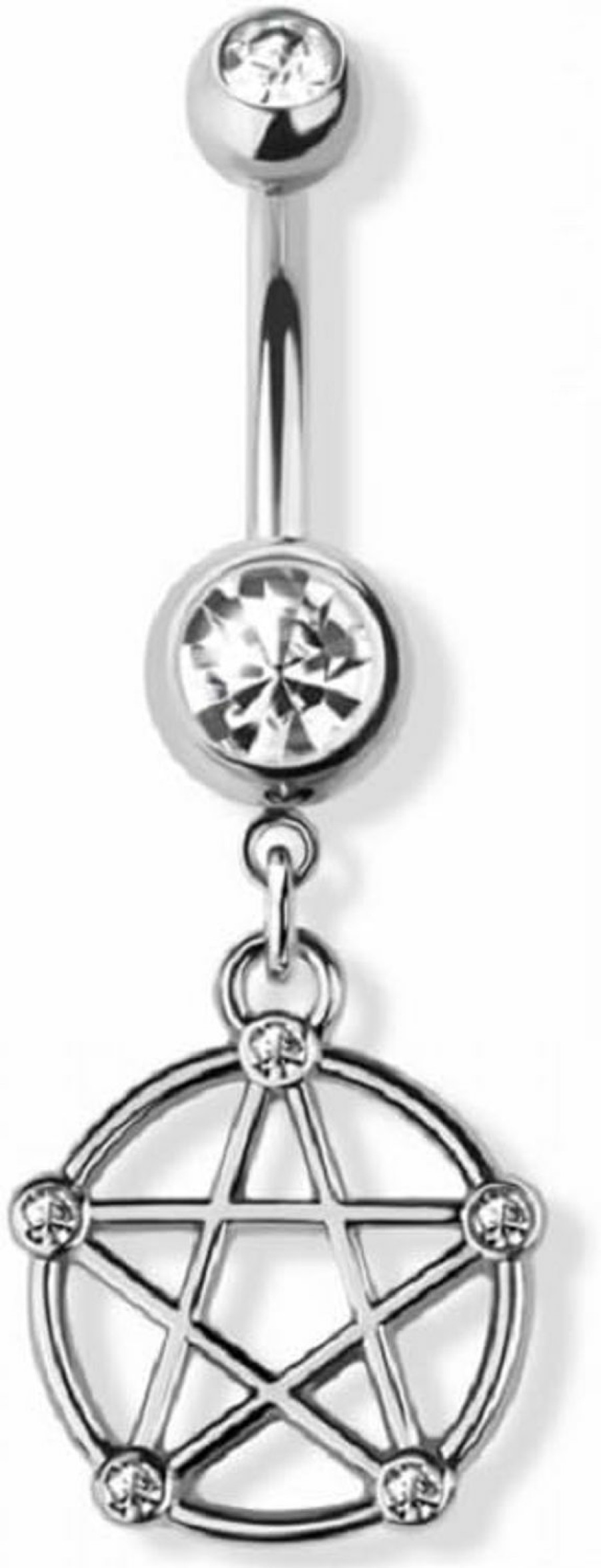 Pierced Owl Pierced Owl 14Ga 316L Stainless Steel Pentacle Dangling Double Jeweled Belly Button Ring | Body Piercing Barbells