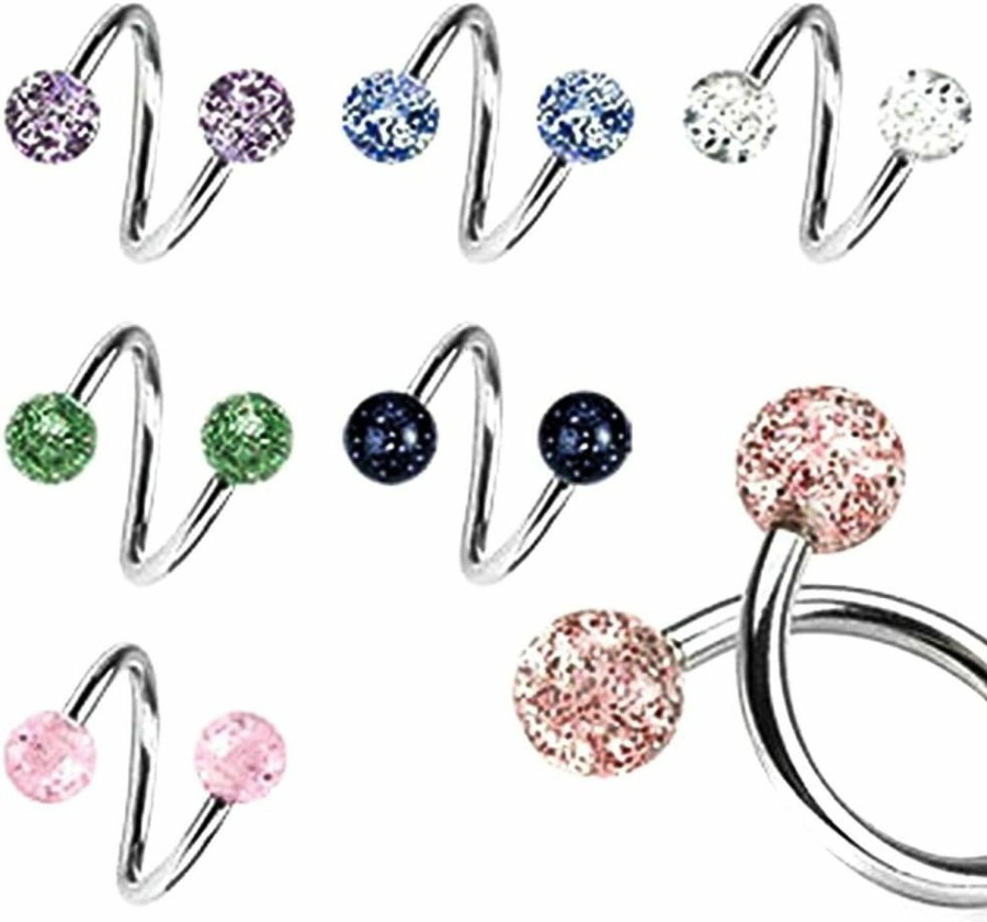 Body Accentz Body Accentz Belly Button Rings Lot Of 6 Ultra Sparkle Spiral Twister Bar | Body Piercing Barbells