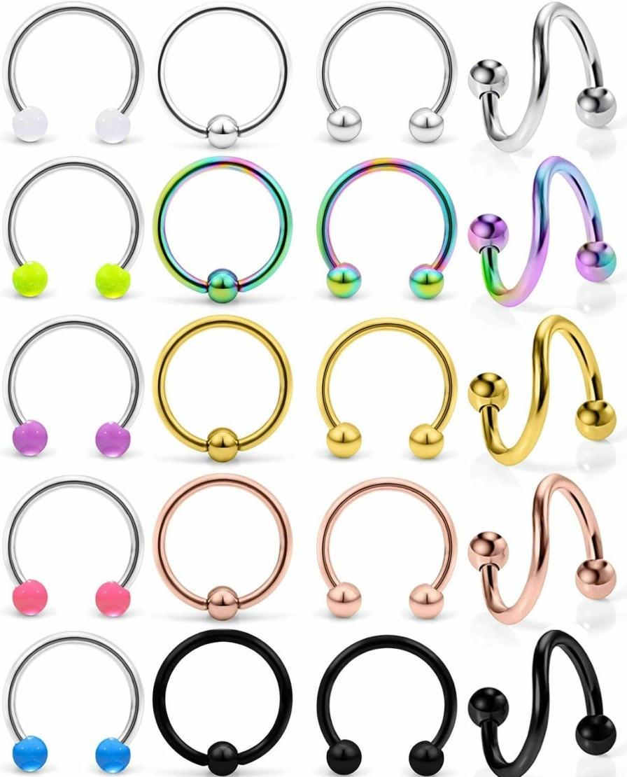 Ocptiy Ocptiy 16G Spiral Lip Rings Hoops 316L Surgical Steel Cartilage Helix Tragus Earring Lip Eyebrow Labret Septum Smiley Rings Hoop Piercing Jewelry 8Mm 10Mm | Body Piercing Barbells