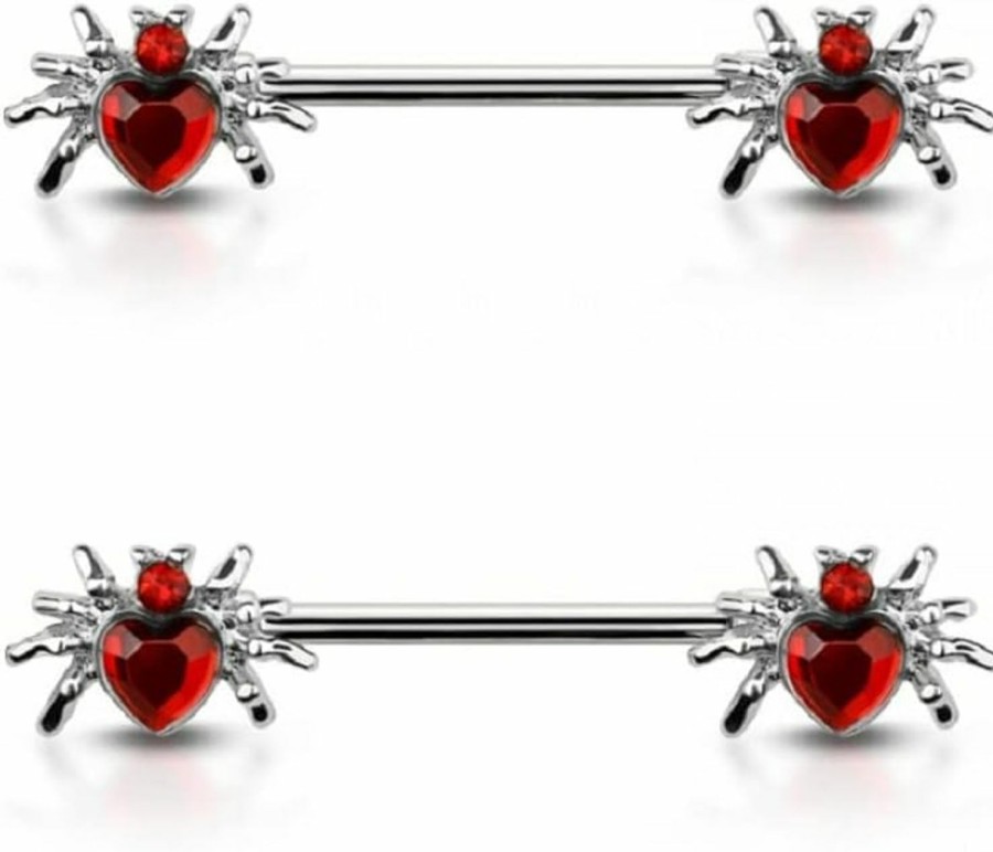 Pierced Owl Pierced Owl 14Ga 316L Stainless Steel Cz Crystal Heart Spider Ends Nipple Barbells, Sold As A Pair | Body Piercing Barbells