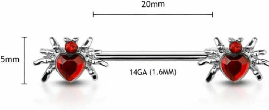 Pierced Owl Pierced Owl 14Ga 316L Stainless Steel Cz Crystal Heart Spider Ends Nipple Barbells, Sold As A Pair | Body Piercing Barbells