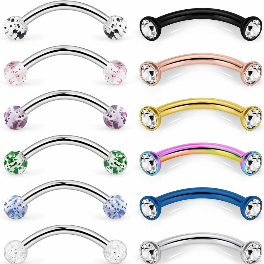 SCERRING Scerring 14G Stainless Steel Curved Barbell Snake Eyes Tongue Ring Nipplerings Nipple Rings Piercing Jewelry Retainer 16Mm 12Pcs | Body Piercing Barbells