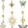 Dochais Dochais Belly Buton Rings Surgical Stainless Steel Belly Button Ring For Women Dangle Belly Button Rings Butterfly Cubic Zirconia Navel Barbell Body Piercing | Body Piercing Barbells