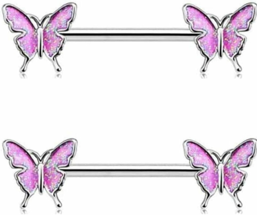 COLORFUL BLING 2022 Charm Butterfly Nipple Barbell 14G Colorful Charming Nipple Piercing Animals Jewelry Nipple Ring Bar Body Piercing Jewelry For Women Girls | Body Piercing Barbells