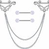 VERAMI Verami 14G 316L Double Chain Connecting Heart Cz Nipple Rings Stainless Steel Skull Angel Piercing Barbell Body Pierced Jewelry For Women | Body Piercing Barbells