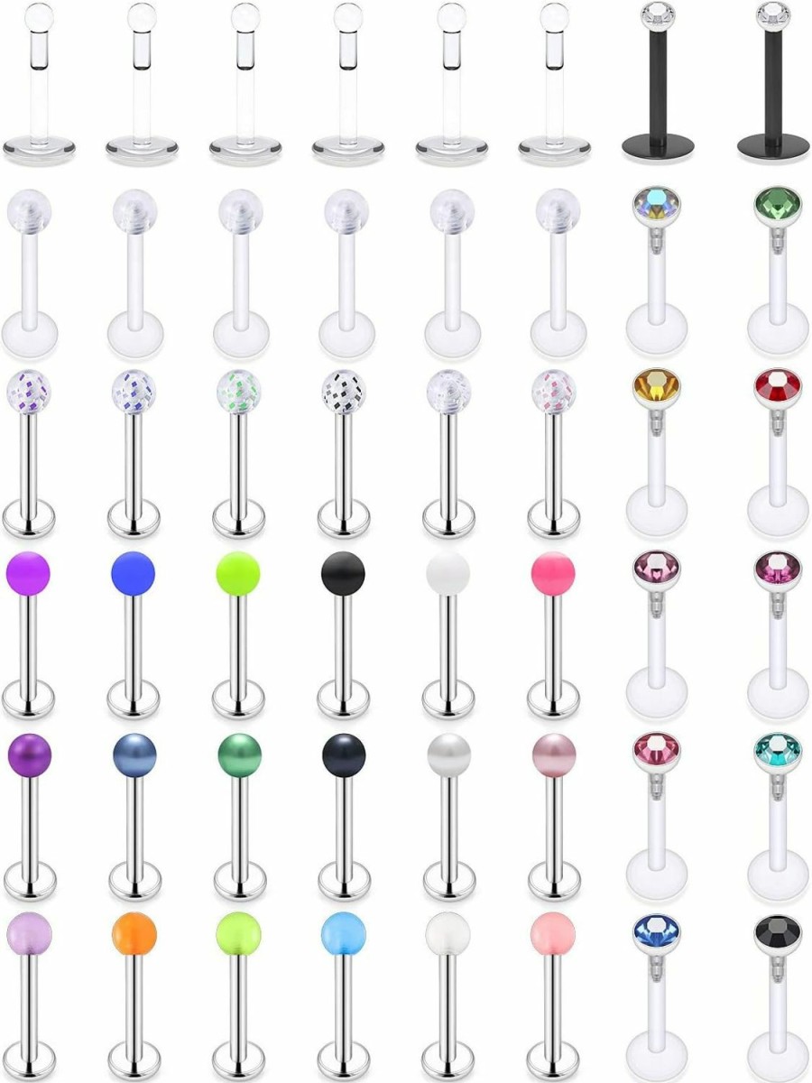 SCERRING Scerring 16G Lip Rings Labret Monroe Lip Rings Nail Tragus Helix Earrings Studs Ring Medusa Piercing Jewelry Retainer 8Mm 48Pcs | Body Piercing Barbells