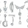 VANGOT Vangot 14G Surgical Steel Clicker Belly Button Rings For Women Girls Dangle Reverse Curved Butterfly Skull Navel Barbell Body Piercing | Body Piercing Barbells