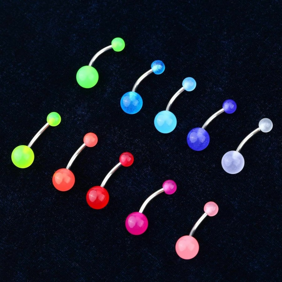 CM Crareesi Mania Cm Crareesi Mania 10Pieces Belly Button Rings Glow In The Dark Belly Rings 14G Banana Barbells Colorful Navel Piercing Jewellery Navel Bars | Body Piercing Barbells