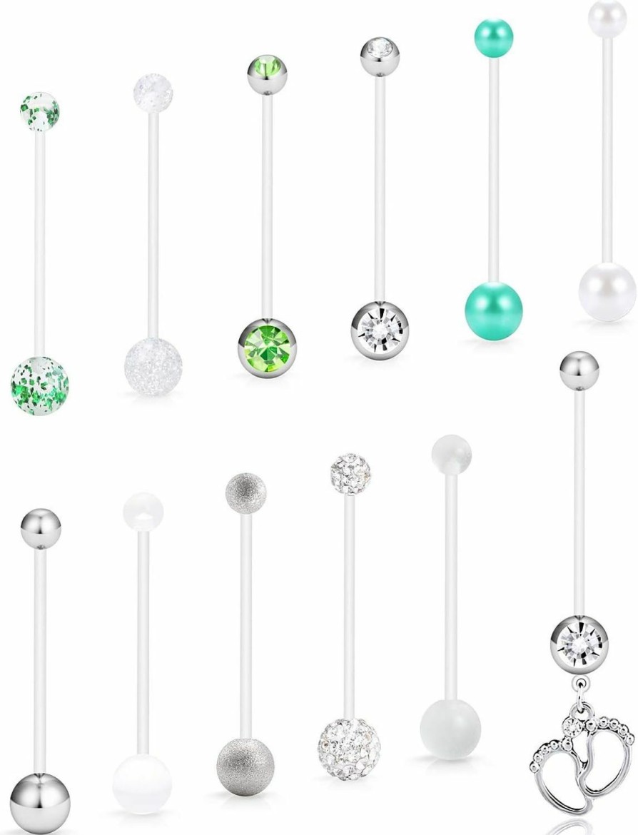 SCERRING Scerring 6-12Pcs 14G Clear Acrylic Bioflex Pregnancy Sport Belly Button Rings Navel Barbell Body Jewelry Piercing Retainer | Body Piercing Barbells