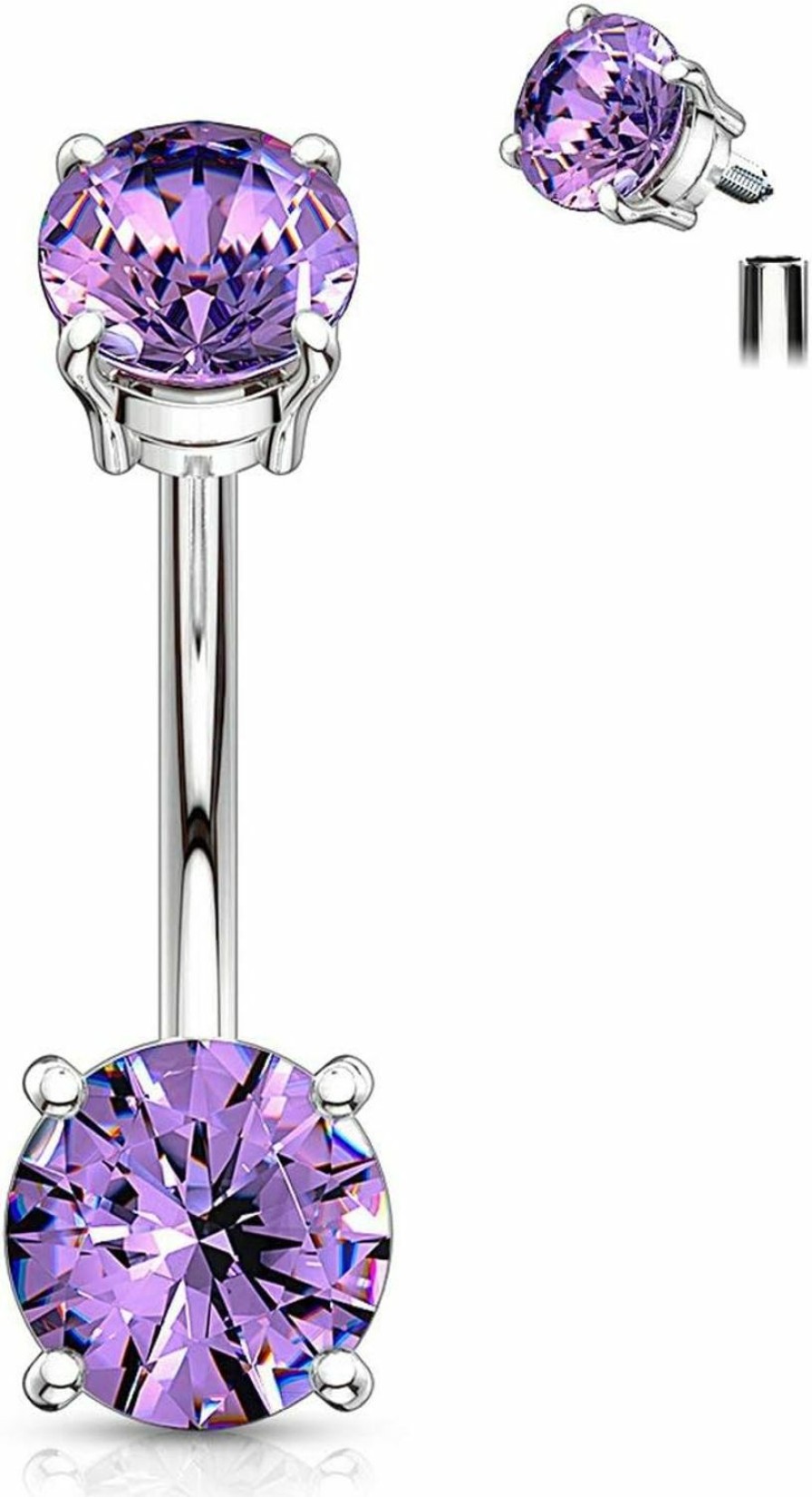 Forbidden Body Jewelry Forbidden Body Jewelry 14G Internally Threaded Solitaire Cz Top Mount Belly Button Ring | Body Piercing Barbells