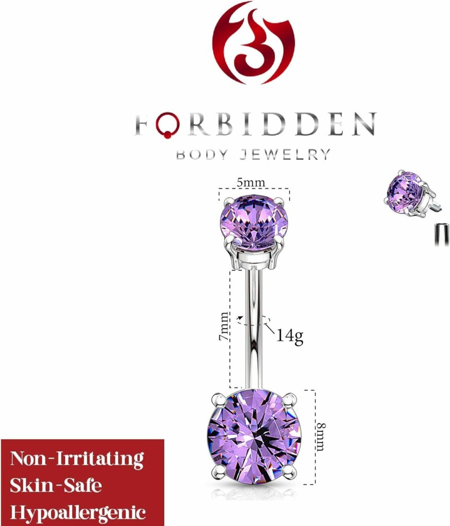 Forbidden Body Jewelry Forbidden Body Jewelry 14G Internally Threaded Solitaire Cz Top Mount Belly Button Ring | Body Piercing Barbells