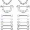 SCERRING Scerring 8 Pairs 14G Stainless Steel Clear Cz Nipple Ring Tongue Straight Barbell Rings Bars Retainer Body Piercing Jewelry For Women Men 9/16Inch | Body Piercing Barbells